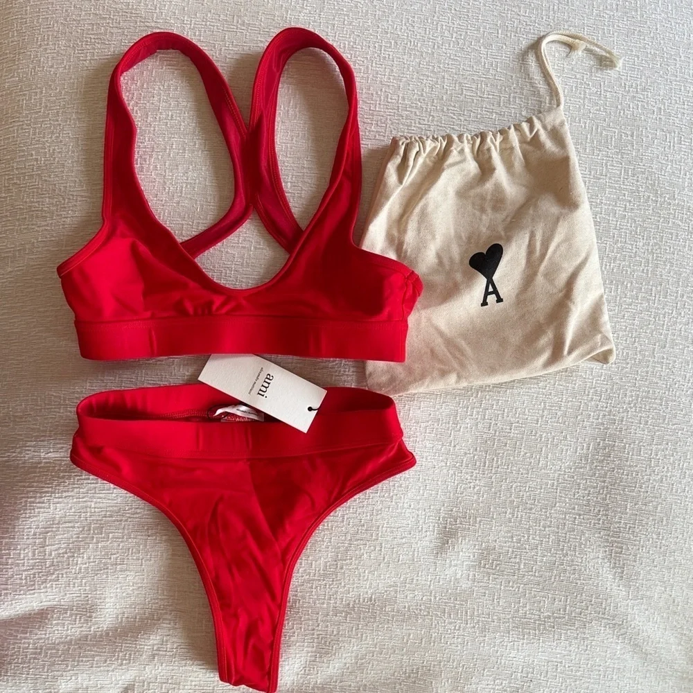 NWT Ami Paris Two Piece Red High Waist Bikini Set - XXS